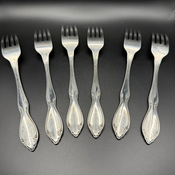6 Oneida Stainless Steel Berkeley Pattern Dinner Forks 7.25" Floral Design - Picture 3 of 5